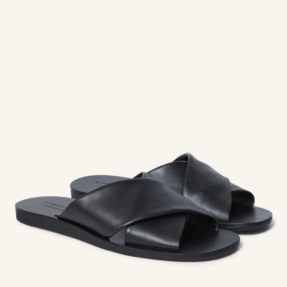 Everlane The Day Crossover Black Leather Slide Sandal Flat Women 7 NEW